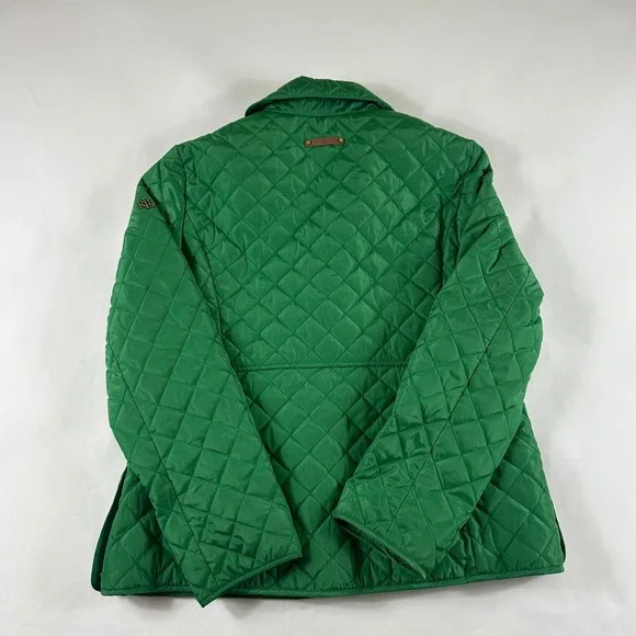 Lauren Ralph Lauren Women's Large Green Quilted Jacket Gold Snap Button Coat - Picture 8 of 10